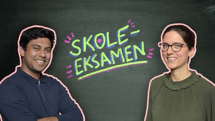 student Ishtiaq Hossein og professor Marte Eidsand Kjørven, i kollasj foran en skoletavle
