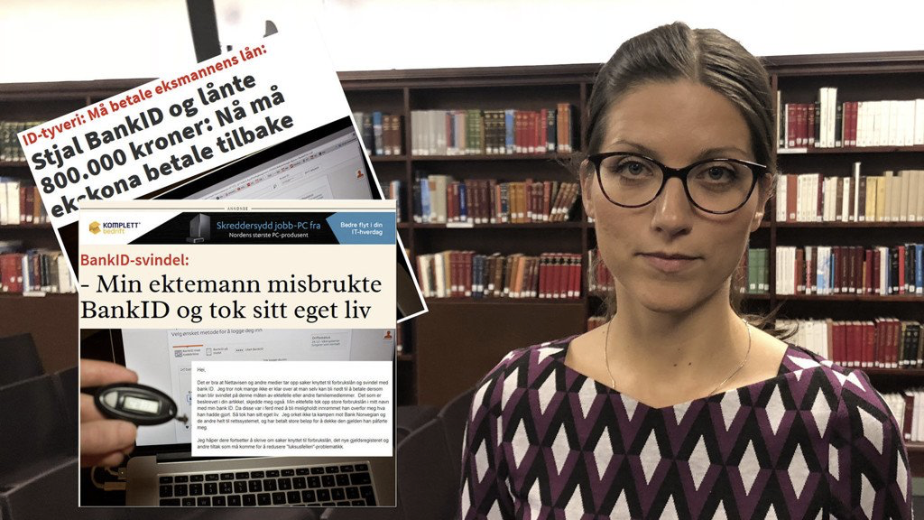 Picture of Marte Kjørven with two news articles about ID fraud inserted in the picture