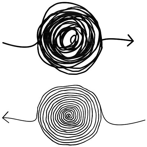 Illustrasjon: en krussedull og en pen sirkel, begge med piler igjennom