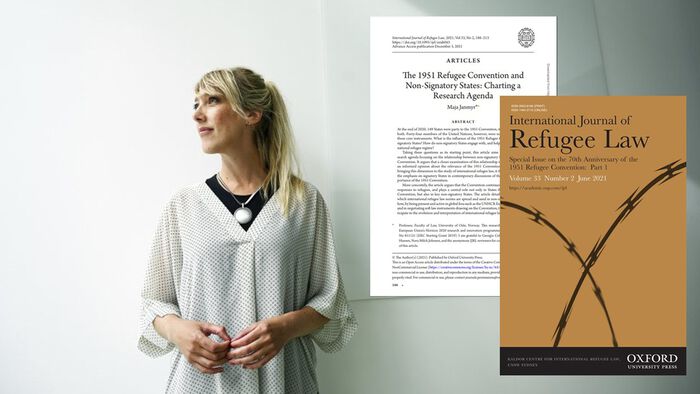 Photo of Maja Janmyr and the cover of the article and journal.