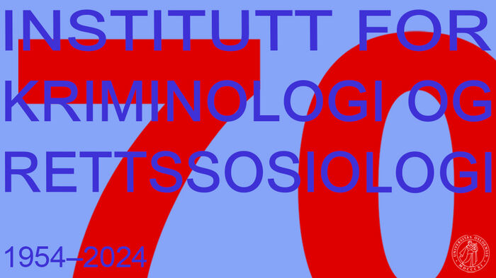 Jubileumsplakat med instituttets navn i blå tekst over hele bildet. tallet 70 står i store røde bokstaver i bakgrunnen.