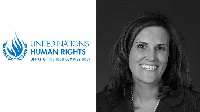 United nations human rights office of the high commissioner logo and portrait of Cecilia Bailliet
